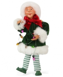 Up in lights, Santa's little helper polishes and checks each bulb for brilliance. An adorable figurine with the unmistakable style of Byers' Choice. Up in lights, Santa's little helper polishes and checks each bulb for brilliance. An adorable figurine with the unmistakable style of Byers' Choice.