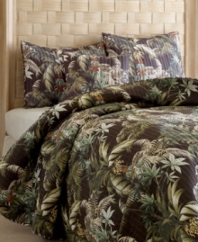 A tropical destination! A landscape of earth tone botanical patterns adorn this Tommy Bahama Home Rainforest sham. A tropical destination! A landscape of earth tone botanical patterns adorn this Tommy Bahama Home Rainforest sham.