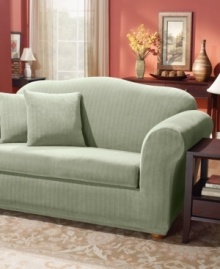 Snug, form-fitting slipcovers for hard-to-fit furniture. The Stretch Pinstripe collection protects and restores lived-in sofas with subtle stripes that create balance and structure in any living area. Decorative pillow cover sold separately. Snug, form-fitting slipcovers for hard-to-fit furniture. The Stretch Pinstripe collection protects and restores lived-in sofas with subtle stripes that create balance and structure in any living area. Decorative pillow cover sold separately.
