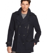 Always a classic, this pea coat from INC International Concepts gets a modern upgrade with faux-leather trim details.