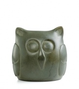 What a hoot! A paper weight with personality, this handcrafted owl is made of Haitian soapstone that's harvested by the artisan, then chiseled and sanded for a smooth, sculpted finish. Have him keep an eye on your desk or perch on a bookshelf or mantel.