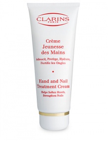Hand & Nail Treatment Cream. If soft, supple, perfectly smooth hands are what you want, this hand and nail treatment cream is indispensable. Formulated to preserve the smooth, supple appearance of hands, protecting them against chapping and irritation while promoting a more even skin texture and tone. It even helps strengthen nails. 3.5 oz. Made in France. 
