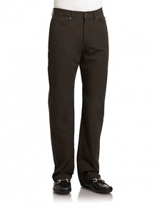 THE LOOKTextured designBanded waist with belt loopsFront zip with button closureFlat frontFive-pocket styleTHE FITRise, about 10Inseam, about 32THE MATERIALCottonCARE & ORIGINMachine washImported
