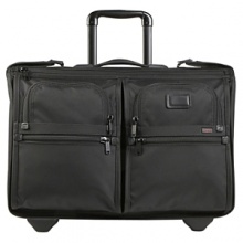 A business-travel classic updated with wheeled carry-on convenience, this garment bag features a roomy garment section, mesh accessories pockets, two exterior U-zip pockets and a telescoping handle.