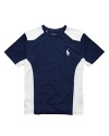 The Active tee is crafted in a pieced design of silky, featherweight microfiber interspersed with perforated panels for superior breathability and ventilation.