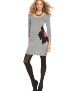 It's hip to wear Heather B's shapely sweater dress! The bold floral pattern gives this look a pop of color, too.