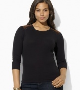 Cut in a relaxed, feminine silhouette, Lauren Ralph Lauren's supremely soft ribbed cotton plus size top is finished with faux-suede patches and stitching at the shoulders for a chic, rustic vibe.
