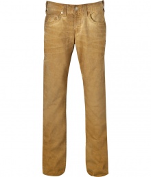 Stylishly distressed, these bold hued jeans from True Religion inject trend-right cool into your casual look - Five-pocket styling, whiskering, distinctive logo back pockets - Slim fit, straight leg - Wear with a graphic tee, a leather jacket, and boots Stylishly distressed, these bold hued jeans from True Religion inject trend-right cool into your casual look - Five-pocket styling, whiskering, distinctive logo back pockets - Slim fit, straight leg - Wear with a graphic tee, a leather jacket, and boots