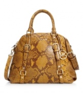 Stunning in snakeskin. This crave-worthy design by MICHAEL Michael Kors creates a mysterious allure with a polished edge. An embossed snakeskin print demands attention while 18K gold hardware and a classic satchel silhouette add a refined appeal.