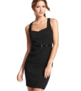 Finely ruched and perfectly nipped-in, this little black dress from XOXO is a great look for your more formal affairs!
