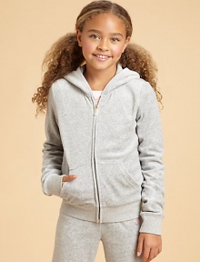 Way beyond basic, the essential hoodie in soft, plush velour shimmers and shines on the back with lavish metallic embroidery and tiny studs.Attached hoodZip front with J pullLong sleeves with ribbed cuffsRibbed waistSplit kangaroo pocketBack embroideryCotton/polyesterMachine washImported Way beyond basic, the essential hoodie in soft, plush velour shimmers and shines on the back with lavish metallic embroidery and tiny studs.Attached hoodZip front with J pullLong sleeves with ribbed cuffsRibbed waistSplit kangaroo pocketBack embroideryCotton/polyesterMachine washImported