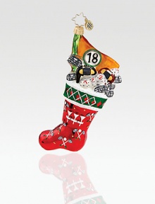 A golfer's dream, this handcrafted stocking of European glass is stuffed with golfing goods and lots of joy. Hand-blownHand-painted5½ tallMade in Poland A golfer's dream, this handcrafted stocking of European glass is stuffed with golfing goods and lots of joy. Hand-blownHand-painted5½ tallMade in Poland