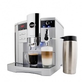 The flagship of the Jura S range of automatic coffee machines, the S9 crafts fine cappuccinos and latte macchiatos with the single press of a button. The insulated 20-oz. stainless steel milk container keeps milk cold for up to 8 hours, and the two separate stainless steel lined ThermoBlock heating systems are always ready for coffee and steam.