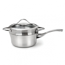 The first cookware to bring modern design into the home kitchen, Calphalon Contemporary Stainless delivers professional performance. This Calphalon double boiler is comprised of a heavy-gauge, full aluminum core encased between two layers of stainless steel for excellent heat conduction. Double riveted stainless steel handles stay comfortably cool. Lightweight, comfortable ergonomic design. Dome shape returns moisture to foods. The first cookware to bring modern design into the home kitchen, Calphalon Contemporary Stainless delivers professional performance. This Calphalon double boiler is comprised of a heavy-gauge, full aluminum core encased between two layers of stainless steel for excellent heat conduction. Double riveted stainless steel handles stay comfortably cool. Lightweight, comfortable ergonomic design. Dome shape returns moisture to foods.
