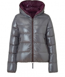A sleek outer shell and vibrant contrast lining lend this Duvetica down jacket its sporty and stylish edge - In a lighter weight, wind- and water-resistant grey polyamide with brown trim - Slim cut tapers through waist and fits close to the body for extra warmth - Full zip, hood and oversize diagonal zippered pockets at front - Perfect for cold weather casual looks - Pair with denim, leggings and cords A sleek outer shell and vibrant contrast lining lend this Duvetica down jacket its sporty and stylish edge - In a lighter weight, wind- and water-resistant grey polyamide with brown trim - Slim cut tapers through waist and fits close to the body for extra warmth - Full zip, hood and oversize diagonal zippered pockets at front - Perfect for cold weather casual looks - Pair with denim, leggings and cords