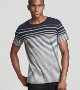 In ultra luxe pima cotton, a striped tee from Theory adds an urbane accent to casual basics.