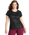 Sparkle from day to night with Charter Club's short sleeve plus size top, showcasing a sequined finish.