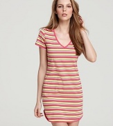 A soft short sleeve nightdress in a colorful stripe print from Calvin Klein.