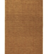 Linear luxury. Narrow lines shape a subtle geometric pattern across the warm chestnut ground of this area rug from Karastan. Woven from lush nylon that delivers softness underfoot and superb resistance to everyday wear.