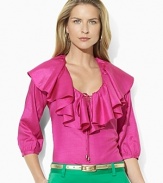 Cascades of ruffles and a sumptuous silk construction make the Melia blouse a unique addition to any stylish woman's wardrobe.