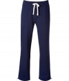 Sporty separates are casual wardrobe essentials, and these Polo Ralph Lauren navy cotton fleece pants have enduring appeal - Classic, straight leg cut - Hidden drawstring tie waist and slash pockets at sides - Embroidered polo pony logo at thigh - Easy and indispensable, perfect for pairing with t-shirts, pullovers and coordinating hoodies