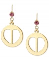 Have a love affair with this pair of drop earrings from Betsey Johnson. Crafted from gold-tone mixed metal, with pink glass stones shining through at the post. Approximate drop: 2 inches.