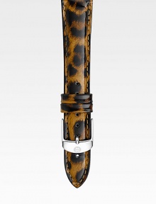 Polished patent leather strap makes a striking addition to your Michele watch. Fits the 18mm Deco and CSX36 collections Leather Buckle closure Floral, Cheetah Glitter, Leopard Glitter and Cheetah: Made in USA Dark Patchwork: Made in France 