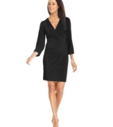 AGB's gorgeous faux-wrap dress is a flawless look for Monday through Friday and beyond with beautifully draped sleeves and gathered details.