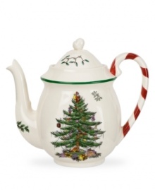 Christmas couldn't be sweeter with Spode's Christmas Tree Peppermint teapot. An iconic holiday favorite with raised detail and a candy cane handle makes hot cocoa or tea especially irresistible. Christmas couldn't be sweeter with Spode's Christmas Tree Peppermint teapot. An iconic holiday favorite with raised detail and a candy cane handle makes hot cocoa or tea especially irresistible.