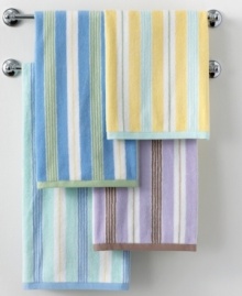 Martha Stewart Collection brings bright and colorful hues to your bathroom with this Plush Stripe washcloth, featuring multi-colored stripe patterns in pure cotton softness for exceptional comfort. Martha Stewart Collection brings bright and colorful hues to your bathroom with this Plush Stripe washcloth, featuring multi-colored stripe patterns in pure cotton softness for exceptional comfort.