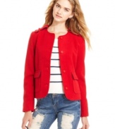 Prepare yourself for those chilly nights with Tommy Girl's military-chic coat! Patch pockets, shoulder epaulets and a clean, collarless finish create a commanding look!