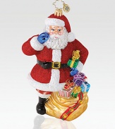 An artisan-crafted Christmas collectible in mouthblown glass, individually handpainted and glitter-dusted with one-of-a-kind charm you'll cherish forever. Tempered glass resists breakage 6 high Imported 
