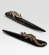 A gleaming goldplated brass croc rests atop a solid African jade letter opener.9 longImported