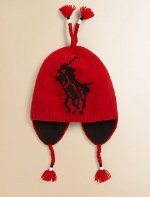 An earflap hat is updated with an intarsia-knit Big Pony for signature style and warmth.Braided tassels tie underneath chinEarflapsFleece-linedCottonMachine washImported An earflap hat is updated with an intarsia-knit Big Pony for signature style and warmth.Braided tassels tie underneath chinEarflapsFleece-linedCottonMachine washImported