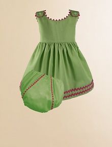 An adorable look for a picnic or a portrait in lightweight cotton piqué with vibrant rick rack trim and a matching diaper cover. Covered button shoulder closures High waist Cotton; machine wash Made in USA Please note: Diaper cover cannot be personalized.FOR PERSONALIZATION Select a quantity, then scroll down and click on PERSONALIZE & ADD TO BAG to choose and preview your personalization options. Please allow 2 to 3 weeks for delivery. An adorable look for a picnic or a portrait in lightweight cotton piqué with vibrant rick rack trim and a matching diaper cover. Covered button shoulder closures High waist Cotton; machine wash Made in USA Please note: Diaper cover cannot be personalized.FOR PERSONALIZATION Select a quantity, then scroll down and click on PERSONALIZE & ADD TO BAG to choose and preview your personalization options. Please allow 2 to 3 weeks for delivery.