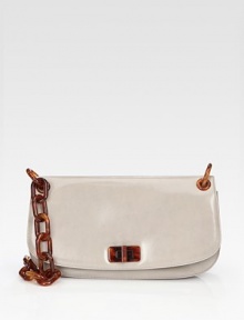 Leather flap front silhouette finished with chic tortoise-shell-inspired hardware.Plexiglas® chain shoulder strap, 12½ dropPlexiglas® snap-lock closureLogo-engraved claspGold-plated hardwareOne inside zip pocketTwo inside open pocketsNappa leather lining9¾W X 5½H X 2¼DMade in Italy