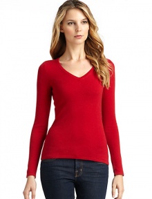 THE LOOKLuxe 2-ply cashmere from expertly maintained inner Mongolian cashmere goatsFeatures long, fine, smooth fibers top-dyed for maximum color saturationRibbed v-neckLong ribbed cuff sleeves Ribbed hemTHE FITAbout 24 from shoulder to hemTHE MATERIALCashmereCARE & ORIGINDry cleanImportedModel shown is 5'10 (177cm) wearing US size Small. This item was originally available for purchase at Saks Fifth Avenue OFF 5TH stores. 
