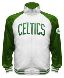 The Most Valuable Fan wears this baseball style running jacket featuring the Boston Celtics by Majestic. The Most Valuable Fan wears this baseball style running jacket featuring the Boston Celtics by Majestic.