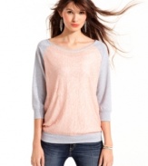 Tiny sequins add a surprising dose of girlish glam to this raglan-style pullover from Miss Chevious!