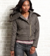 For the girl who's big on grand style, this quilted coat from Krush contrasts a shrunken puffer design with a cool, oversized collar.