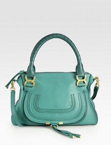 EXCLUSIVELY AT SAKS ASH, RUBY AND TEAL. Luxe calfskin defines this contoured crossbody design, finished with tonal stitching for textured appeal.Tennis-wrapped double top handles, 6 drop Adjustable crossbody strap, 17½ drop Top zip closure Hidden open pocket under front flap One inside zip pocket One cell phone pocket Cotton lining 14½W X 11H X 4½D Made in Italy