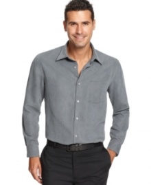 Get instant polish with this sharp microsuede shirt from Via Europa.