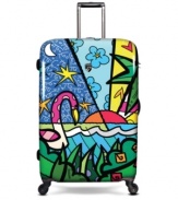 Start your trip off right by packing up in the vacation mindset! A fun way to start any travel adventure, this emblazoned suitcase keeps your belongings in check with a super sturdy polycarbonate hardside construction and smart wheels for effortless mobility wherever you go. 7-year warranty.