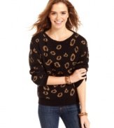 Reconnect with your fierce side! Cotton Emporium's super-cozy sweater features metallic threading and fun animal spots.