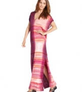 Saturated stripes and an ombre effect make this RACHEL Rachel Roy maxi dress a bright pick for standout summer style!