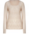 Stylish pullover in ultra-fine, almond viscose and cashmere blend - Elegant, on-trend lace overlay at chest - Flattering, round neckline and long sleeves - Slim cut, hits just below hips - A chic twist on a wardrobe staple - Ideal for both work and play, seamlessly transitions from day to evening - Pair with a pencil skirt, wide-leg trousers or a skinny pant