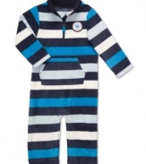 He'll be the coolest dude around in this sporty striped microfleece coverall from Carter's.
