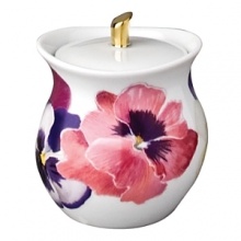 Pensees sugar bowl by Bernardaud. This lively, luxurious collection is sure to transform your table into a celebration of spring. The floral watercolor pattern features delicate, multicolored pansies that appear to be strewn across the surface of each piece. Pensees sugar bowl by Bernardaud. This lively, luxurious collection is sure to transform your table into a celebration of spring. The floral watercolor pattern features delicate, multicolored pansies that appear to be strewn across the surface of each piece.