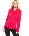 Romantic ruffles enhance the feminine charm of INC's jacket. The tailored silhouette gives it a fabulous fit!