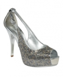 The dance floor is calling. Outshine the brightest disco ball with the shimmering and sultry Hondola3 peep-toe pumps by GUESS.